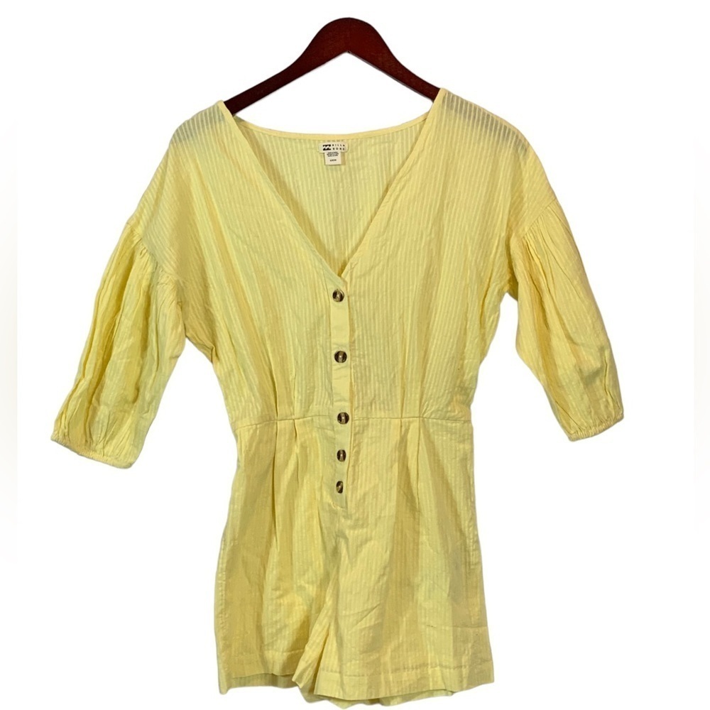 Billabong Sun Valley 100% Cotton Striped Yellow Textured Romper - Small